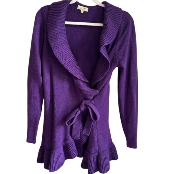 Choices purple ruffle front cardigan sweater Fairy Holiday Romantic feminine - Picture 1 of 8